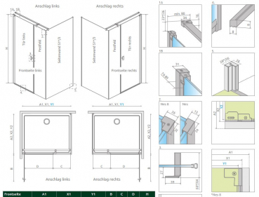 Preview: Radaway Nes KDS I Eck-Duschkabine Pendeltür an Festteil und Seitenwand PUK Oder