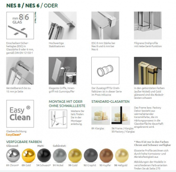 Radaway Nes DWD+2S U-Duschkabine wandstehend 2 Pendeltüren/2 Seitenwände PUK Oder