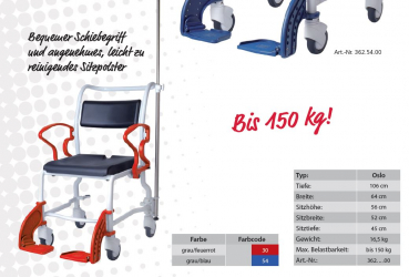 Rebotec Oslo Duschstuhl Transportstuhl Duschsitz Rollstuhl bis 150 kg