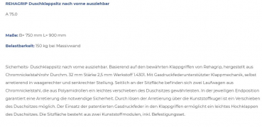 Rehagrip Duschklappsitz nach vorne ausziehbar A 75.0