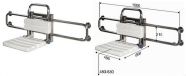 Rehagrip Duschklappsitz seitlich verschiebbar mit Rahmen 1500 mm