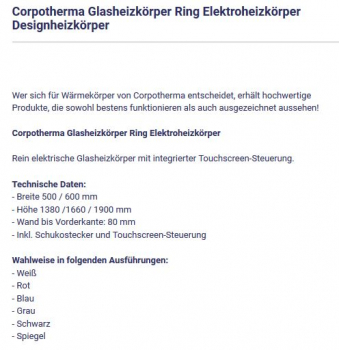 Ring Glasheizkörper Elektroheizkörper Designheizkörper von Corpotherma