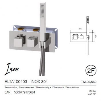 Rubicer 2-Wege-Mischer mit Handbrause RLTA100403 Armatur für Duschen Inox