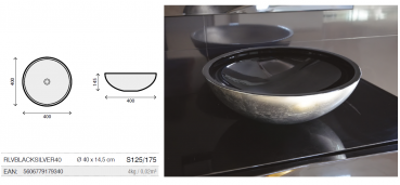 Rubicer Glas Aufsatzwaschbecken Waschschüssel Schwarz / Silber RLVBLACKSILVER40
