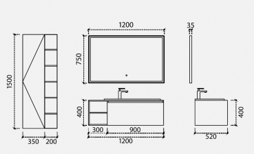 Rubicer Badmöbelset Flow 120, exklusives und elegantes Badezimmer-Waschbecken-Set