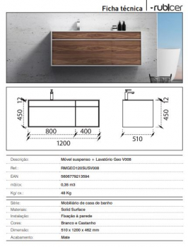 Rubicer Badmöbelset Geo 1200, exklusives und elegantes Badezimmer-Waschbecken-Set