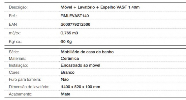 Rubicer Badmöbelset Vast 140, exklusives und elegantes Badezimmer-Waschbecken-Set