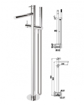 Rubicer Lusa Badewannen-Standarmatur 80011 Wannen-Wasserhahn stehend Chrom