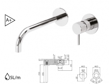 Rubicer Lusa Wasserhahn 84011E effiziente Wandarmatur für Waschbecken Chrom