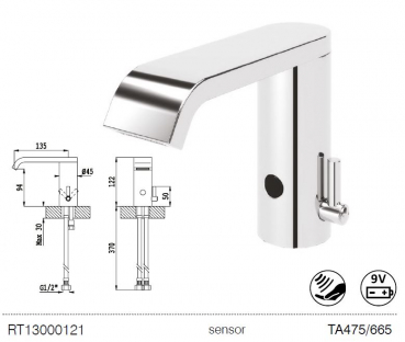 Rubicer Tempo elektronische Armatur mit Sensor Wasserhahn 121 für Waschbecken Chrom