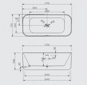 Rubicer Pacific freistehende Acryl-Badewanne weiß matt mit LED-Beleuchtung RBA7682PACWM