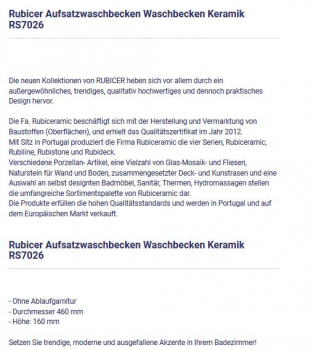 Rubicer RS7026 Keramik-Aufsatzwaschbecken