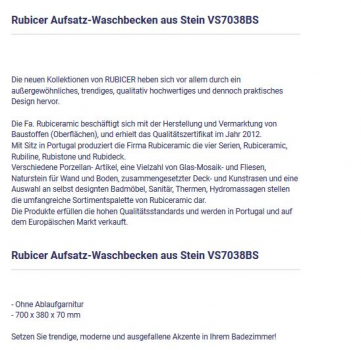 Rubicer VS7038BS Aufsatzwaschbecken
