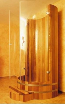 Blumenberg Duschkabine Holz mit ESG-Runddusche