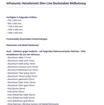 Slim-Line Buchstaben Heizelement von Infranomic