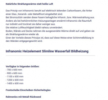 Slim-Line Wasserfall Heizelement von Infranomic