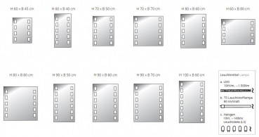 Top Light Spiegel Visagist Leuchtspiegel in vielen Größen mit LED-, Halogen- oder Leuchtstofflampen