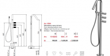 Treemme 22 mm Badewannen Standarmatur Wasserhahn freistehend 6084