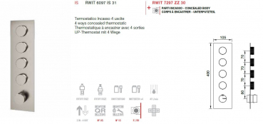 Treemme 22mm Unterputz-Thermostat mit 4 Wege 6097