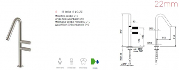 Treemme 22mm Waschtisch Einlochbatterie 210 Wasserhahn 3053