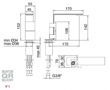 Treemme 5 mm Wasserhahn Waschtischmischer 2514 und 2515