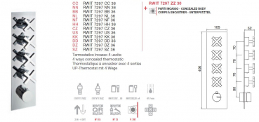 Treemme 7297/36 Unterputz-Thermostat mit 4-Wege-Umsteller