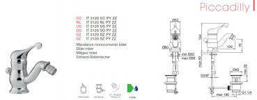 Treemme Piccadilly Einhand-Bidetmischer Wasserhahn für Bidet 2120