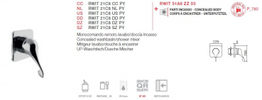 Treemme Piccadilly Einhand-Waschtischmischer Duschmischer Unterputz 21C8