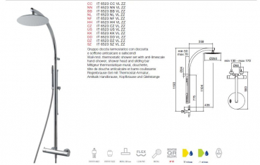 Treemme Regenbrause-Set Duschset mit Thermostat-Armatur, Antikalk Handbrause, Kopfbrause und Gleitstange 6523