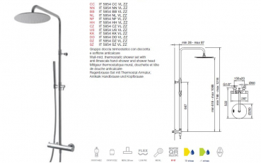 Treemme Regenbrause-Set Duschset mit Thermostat-Armatur, Antikalk Handbrause und Kopfbrause 5854