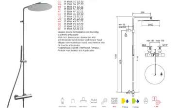 Treemme Regenbrause-Set Duschset mit Thermostat-Armatur, Antikalk Handbrause und Kopfbrause 6581/ZZ