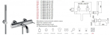 Treemme Up+ Badewannenarmatur Aufputz mit Auslauf und Handbrause 6B00