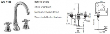 Treemme Old Italy 4416 Armatur für Waschbecken, Wasserhahn 3-Loch