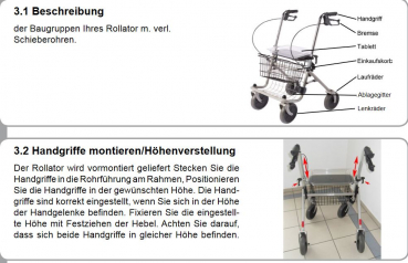 Trendmobil Rollator Standard Stahl Gehwagen faltbar mit verlängerten Schieberohren