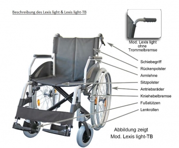 Trendmobil Rollstuhl Lexis light faltbarer Aluminiumrollstuhl manuell, optional mit Trommelbremse