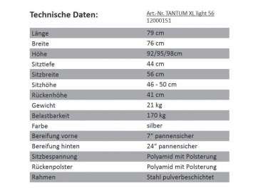 Trendmobil Rollstuhl Tantum XL light 56, bis 170 kg belastbar, 56 cm Sitzbreite