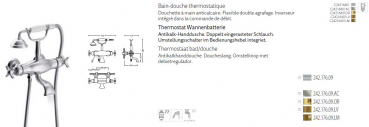 Tres-Clasic Badewannen-Armatur Wandmontage mit Handbrause 24217609 Chrom/Stahl/Gold/Messing, exklusives Design für Ihr Badezimmer
