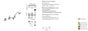 Tres-Clasic Badewannen-Armatur Wannenrand mit Handbrause 24214501 Chrom/Stahl/Gold/Messing, exklusives Design für Ihr Badezimmer