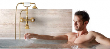 Tres-Clasic Badewannen-Armatur mit Handbrause 24217601 Chrom/Stahl/Gold/Messing, exklusives Design für Ihr Badezimmer