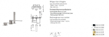 Tres Cuadro Exclusive Wannenrand-Armatur mit Handbrause 00616105 Schwarz, Weiß, Gold, Stahl, Design für Ihr Badezimmer