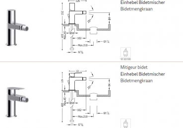 Tres Project-Tres Bidet-Mischer Einhebel-Armatur Wasserhahn 21112002, modernes Design für Ihr Bad