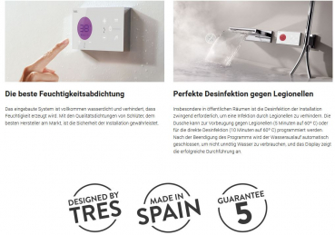 Tres-Clasic Shower Technology Dusche Duschkombination mit Handbrause 09226202 Chrom/Stahl/Gold/Messing, exklusives Design für Ihr Badezimmer