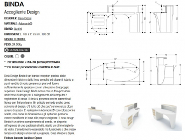 ZAD Italy Adamantx® Binda Desk Empfangstisch, Informationstisch, Rezeption, Theke, Stehtisch, italienisches Luxus-Design für Ihre Kunden