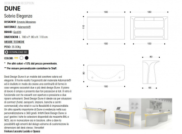 ZAD Italy Adamantx® Dune Desk Empfangstisch, Informationstisch, Rezeption, Theke, Stehtisch, italienisches Luxus-Design für Ihre Kunden