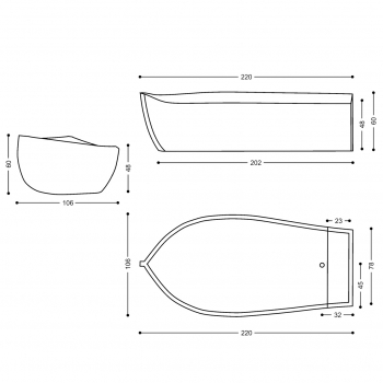 ZAD Italy Adamantx® freistehende ergonomische Badewanne Ocean Boot, italienisches Luxus-Design für Ihr Traumbad