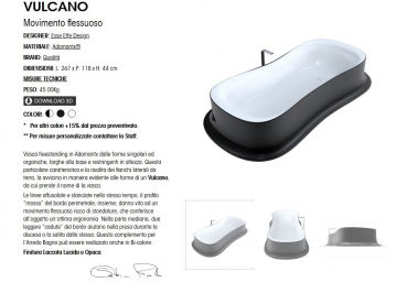 ZAD Italy Vulcano Adamantx® freistehende ergonomische Badewanne, italienisches Luxus-Design für Ihr Traumbad