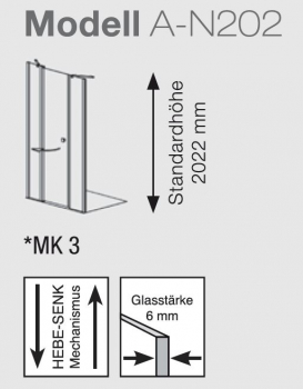 Geo Schwenktür mit 2 Festteilen für Nische A-N202 maw flex