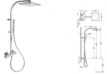 Tres cuadro-tres Duschset komplett mit Regendusche, Handbrause und Armatur