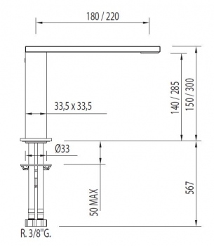 Tres cuadro-tres Armatur für Waschtisch mit 34 x 10 mm-Rohrauslauf