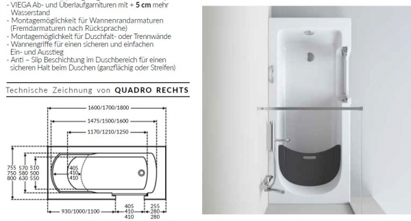 Börsting Quadro Badewanne mit Tür barrierefrei niedriger Einstieg